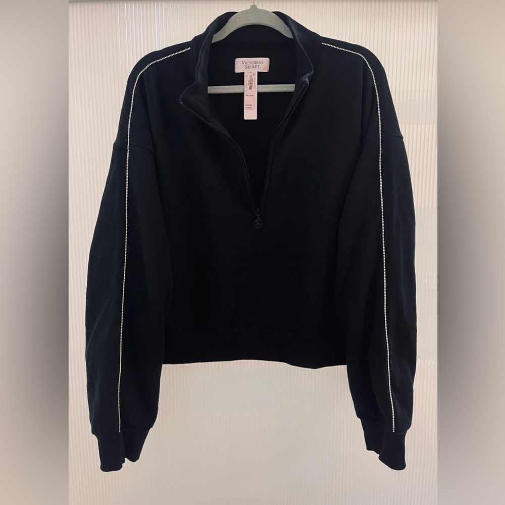NWT Victoria’s Secret Black Rhinestone Oversized Half Zip Pullover | Size XXL - Picture 3 of 11
